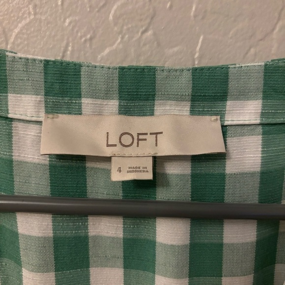 Ann Taylor LOFT Green Gingham Button Dress 4 Checkered Cottagecore Prairie - Picture 9 of 9